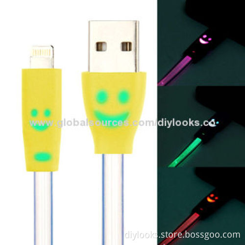 7-color Luminescence USB Charging Cable with Data Transfer Function and Smiley Face